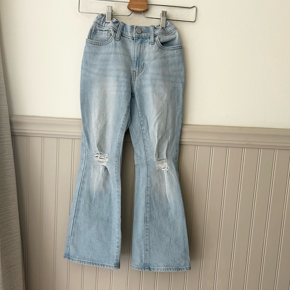 Old Navy Light Blue Kids Distressed Flare Jeans Girls Size 8